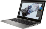 Refurbished HP laptop with black keyboard and color artwork on the screen