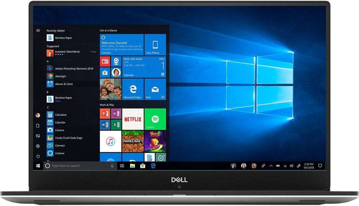 Dell laptop displaying Windows 10 Start menu and apps on screen